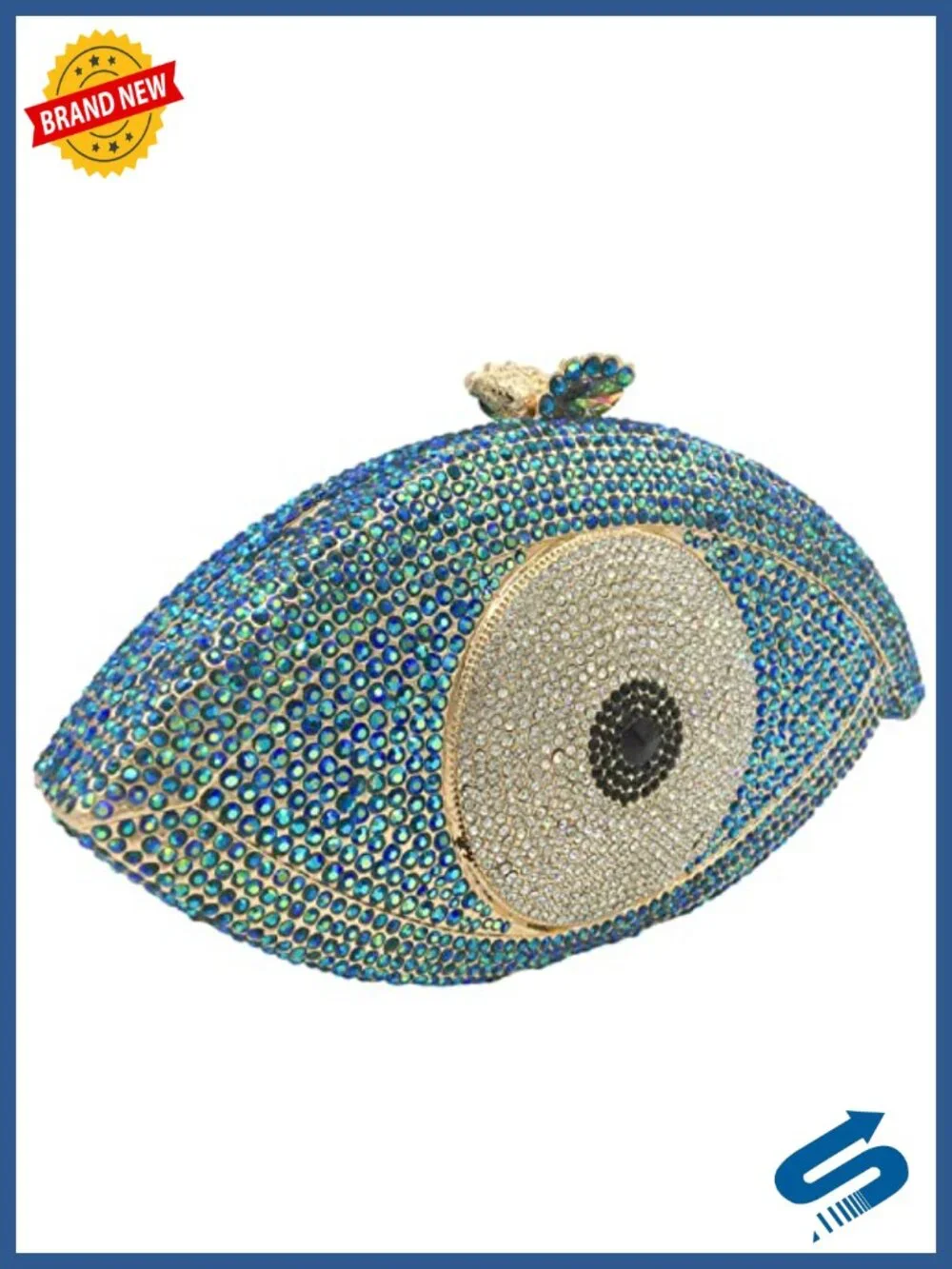 Glitter Crystal Evening Clutch Purse with Rhinestones & Detachable Chain Straps